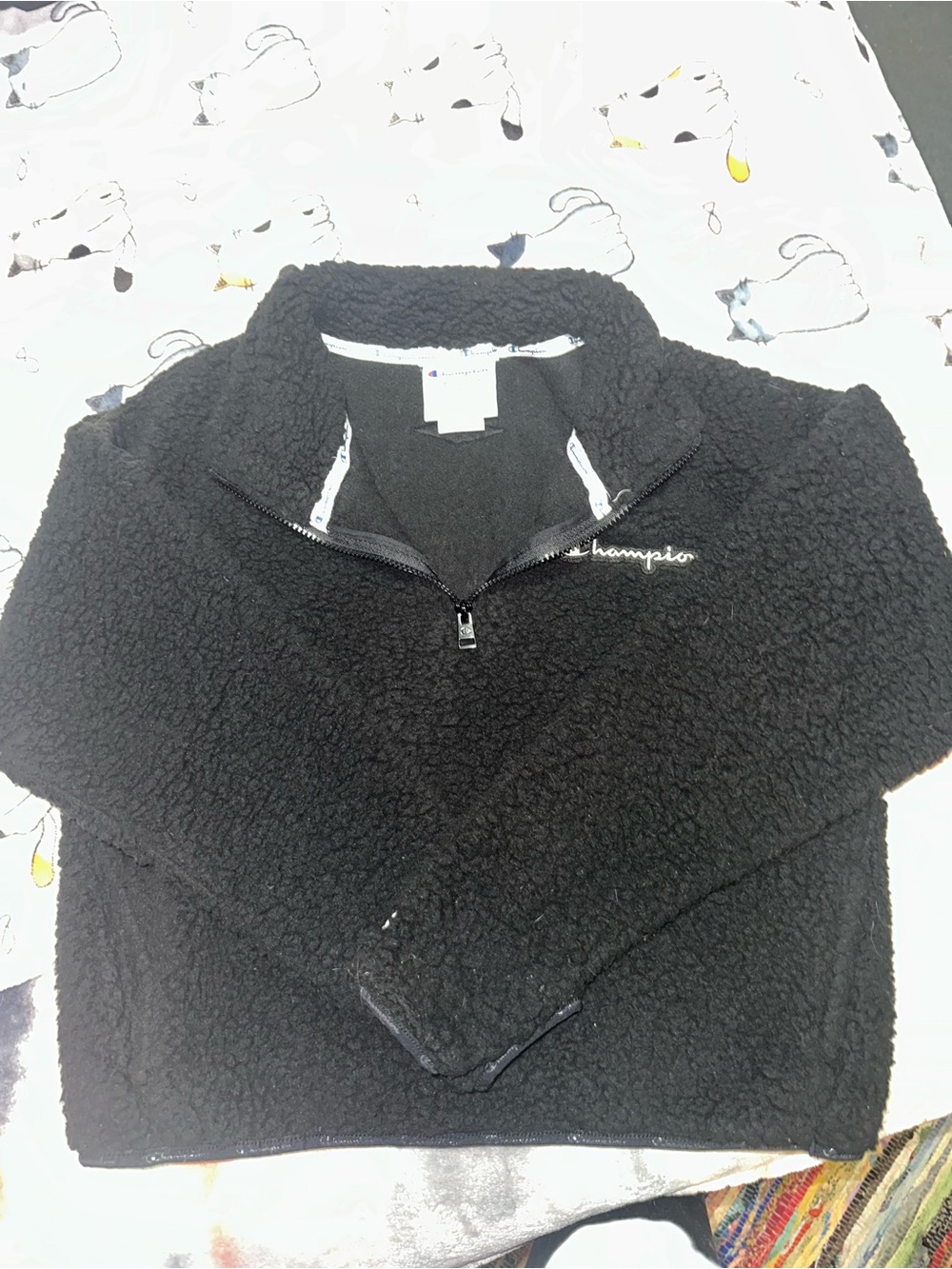 Champion Black Sherpa-Lined Hoodie with Branded Trim